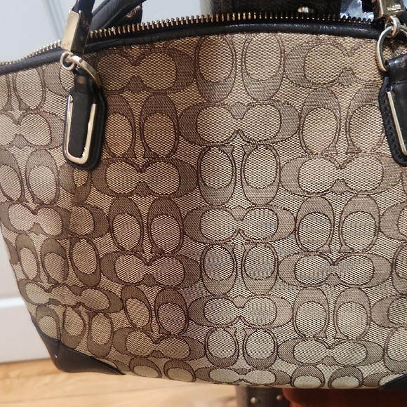 Coach Tan and Black Signature Tote Bag